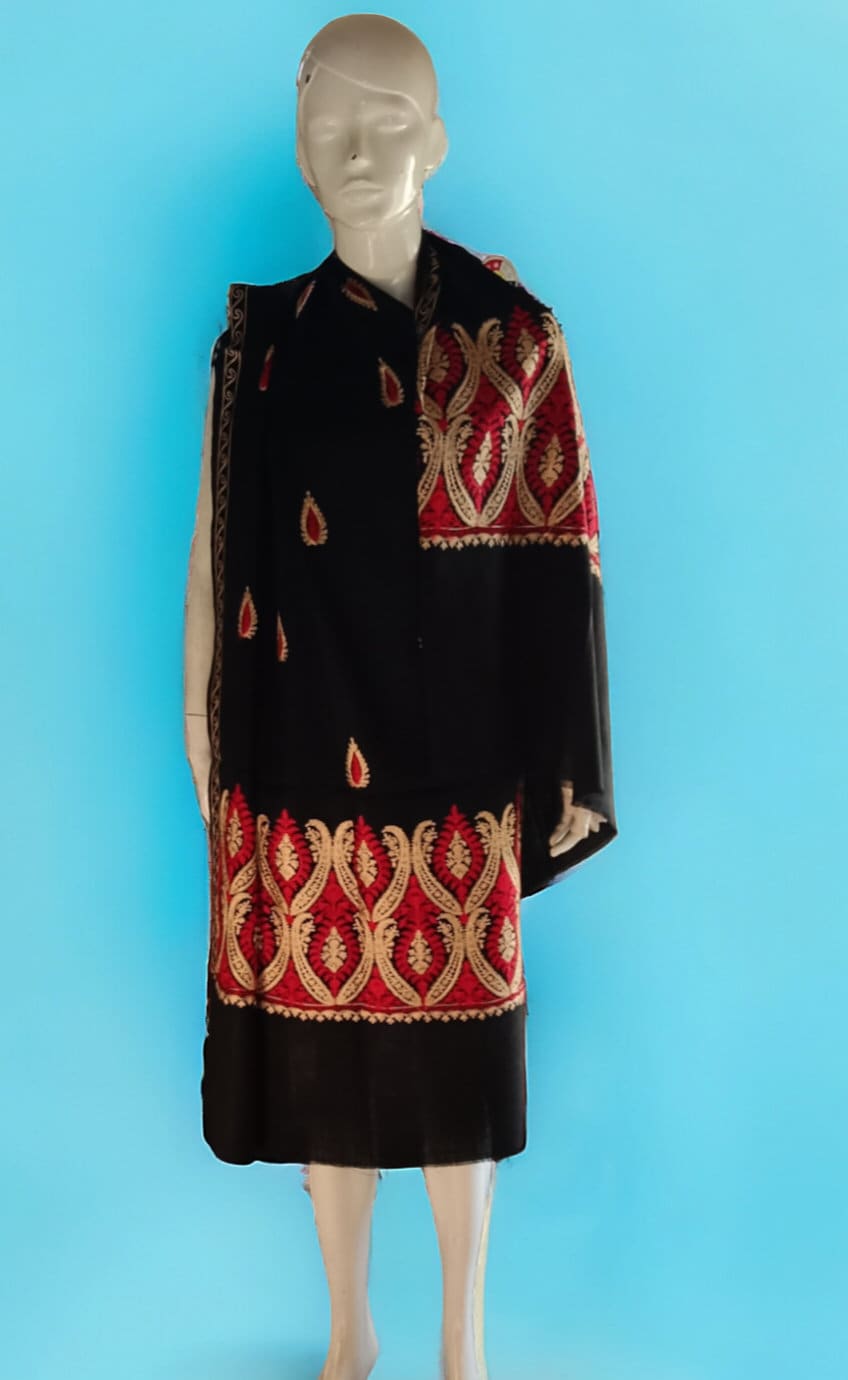Black Red 100 % Cashmere Pashmina Shawl/Scarf Luxurious Embroidered Soft Touch Lightweight Vintage Winter Outfit Minimalist Designer Shawl