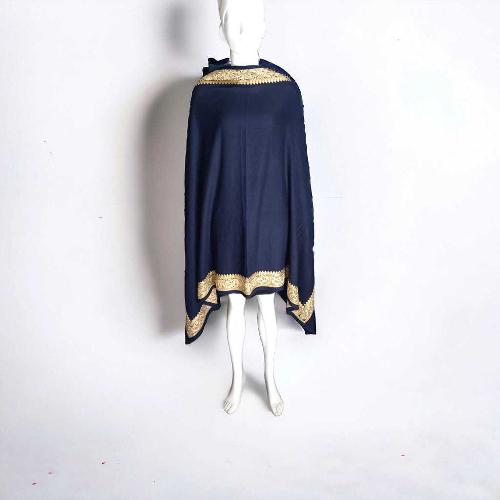 Blue 100% Cashmere Pashmina Luxurious Hand woven Zardozi Embroidered Shawl Scarf Travel Blanket Vintage Pure Cashmere Pure Pashmina