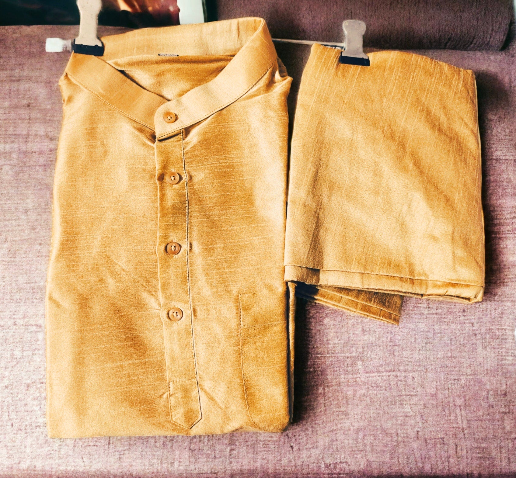 Copper-Coloured Silk Handmade Kurta Pajama Set For Men Bollywood Inspired Outfit Traditional Attire Diwali Wear Ethnic Wear Gift For Him