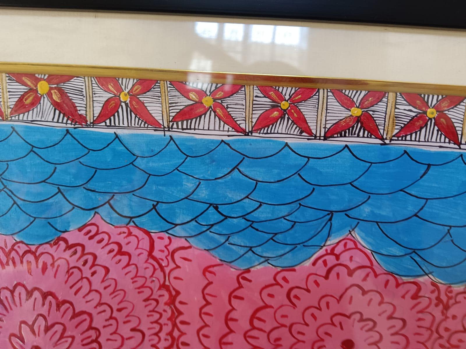 Handmade Madhubani Painting of Lord Ram and Sita Swayamvar Traditional Indian Folk Art Vibrant Cultural Wall Décor Framed Orginal Artwork