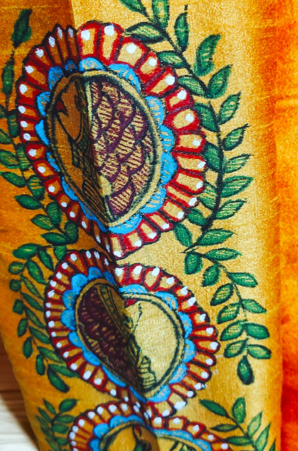 Orange Silk Handmade Madhubani Painted Traditional Dhoti Kurta For Men Bohemian Look Stitched Elastic Dhoti Stitched Kurta Wedding Wear