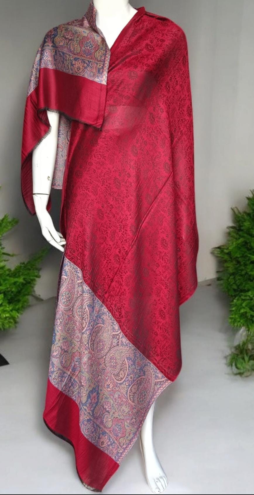 Red Pink Hand Embroidered Cashmere Pashmina Stoll/Shawl Winter Outfit Kashmiri Shawl Kashmiri Stole Soft Touch Lightweight Gift for her