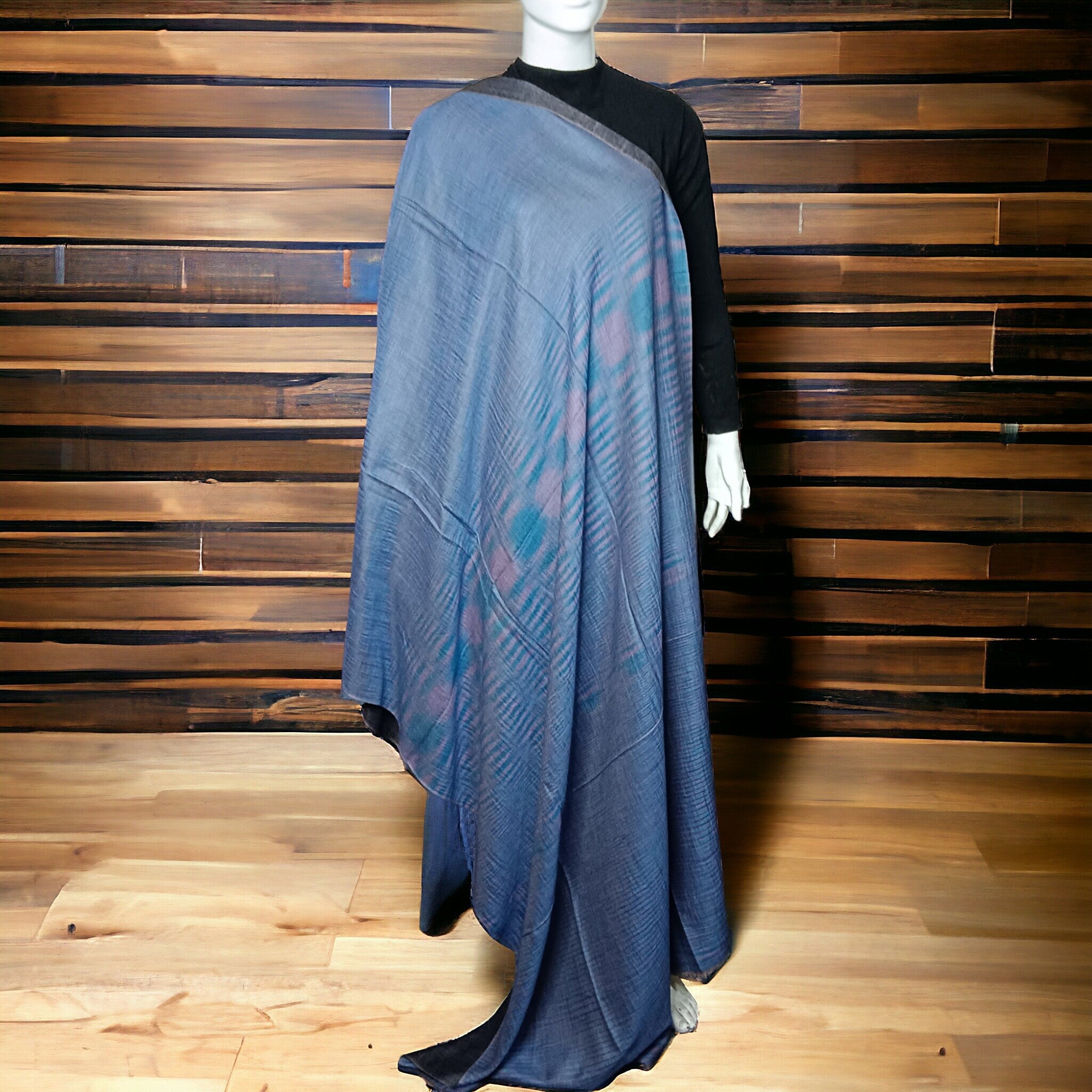 Grey Blue 100 % Pure Cashmere Pure Pashmina Luxurious Hand woven Reversible Shawl Scarf Travel Blanket Vintage Winter Outfit Unisex