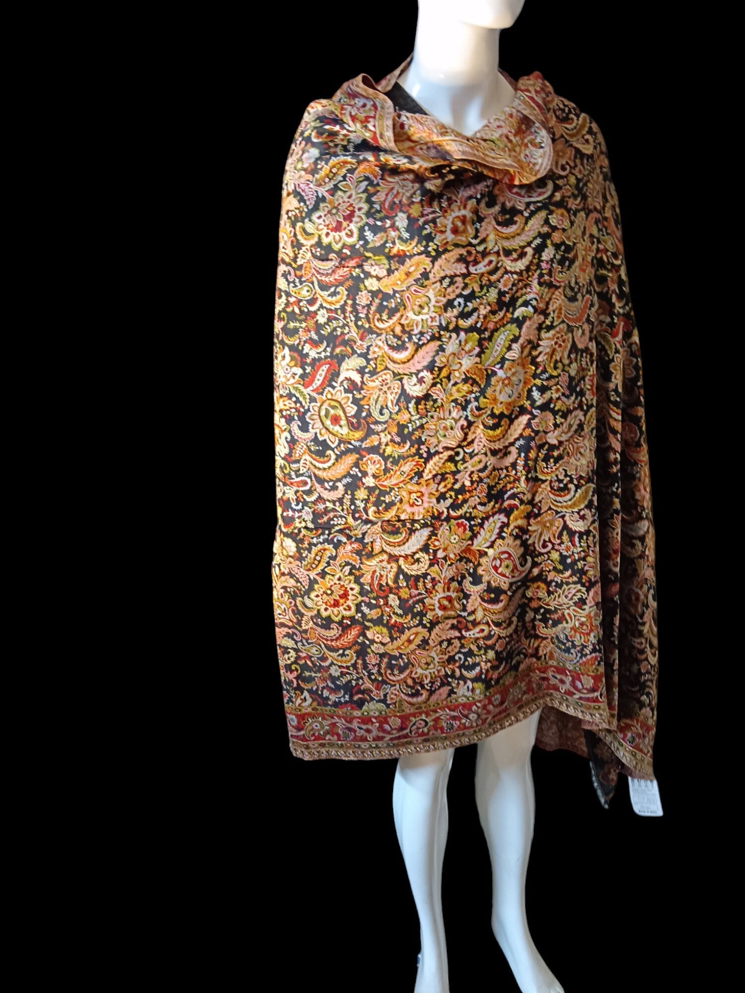 Black Embroidered Pashmina Cashmere Shawl Kani Weave Luxurious Shawl Bohemian Vintage Kashmiri Winter Outfit Lightweight Soft Touch