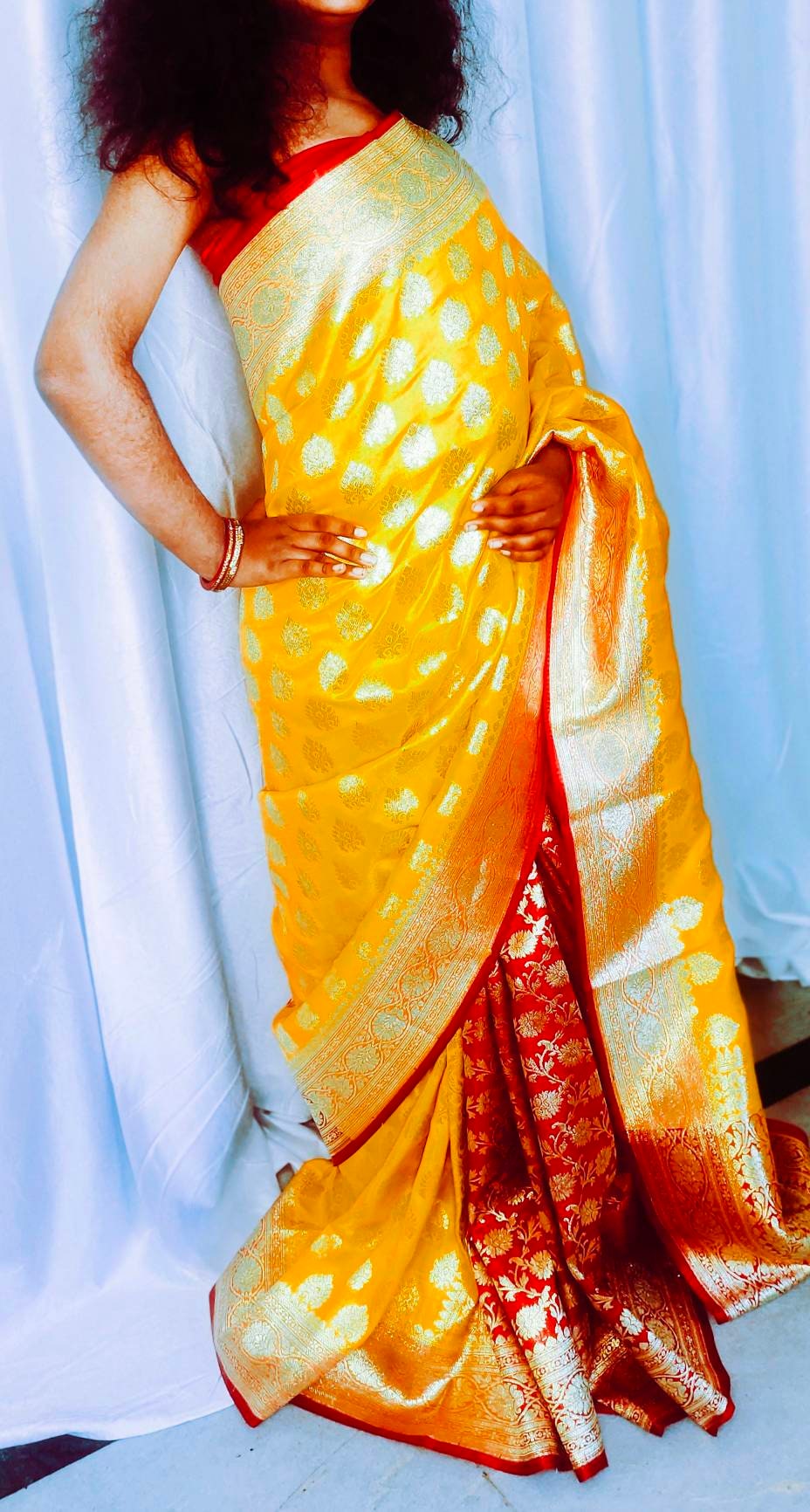 Orange Red Banarasi Silk Saree With Unstitched ( customised ) Silk Blouse Heavy Zari Work Perfect For Wedding Haldi Wear Gift for her