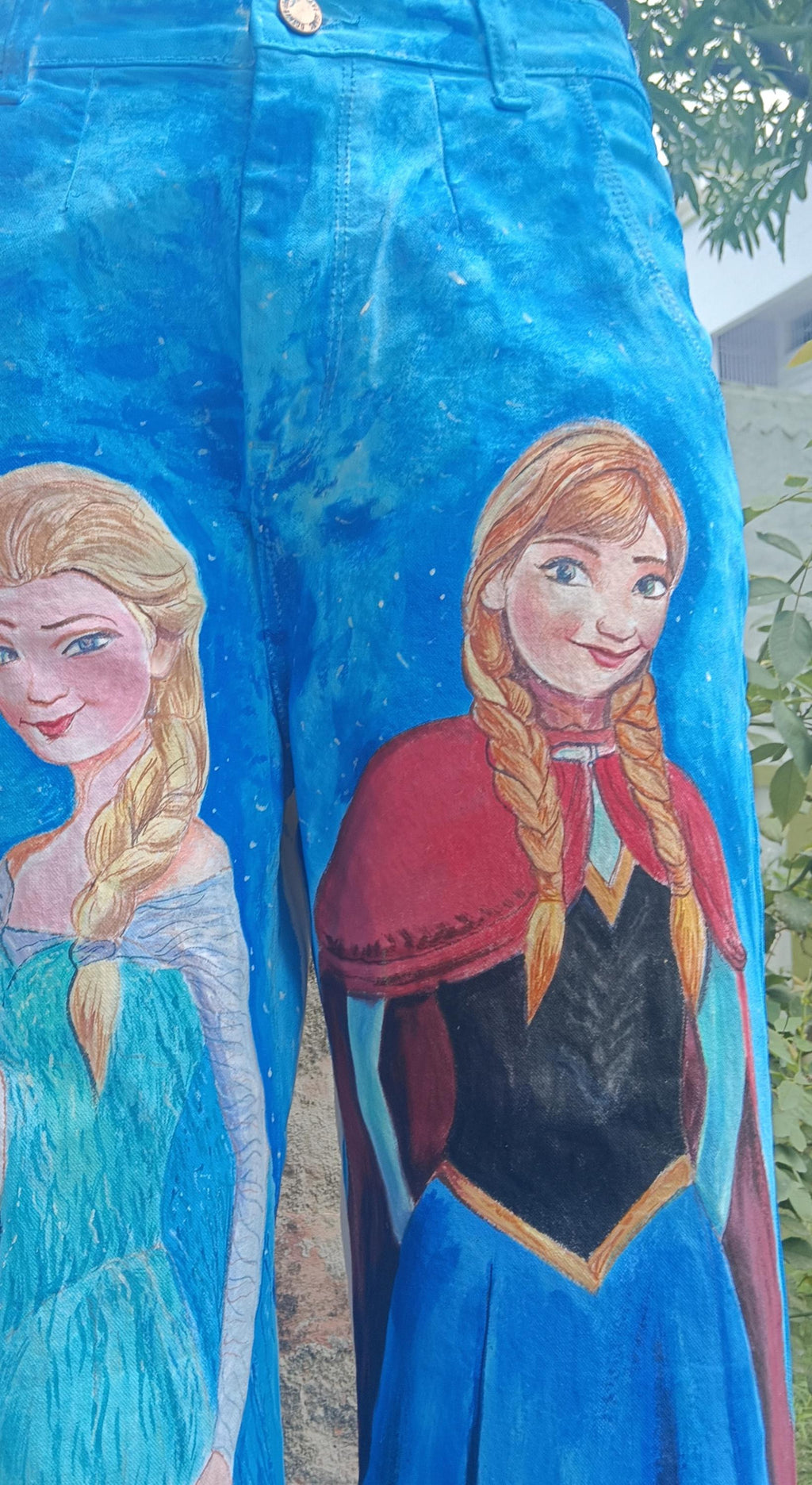 100% Pure White Denim Handpainted Fine Art Princesses Fairy tales Artistic Party wear Halloween Wear Birthday Wear Gift for them