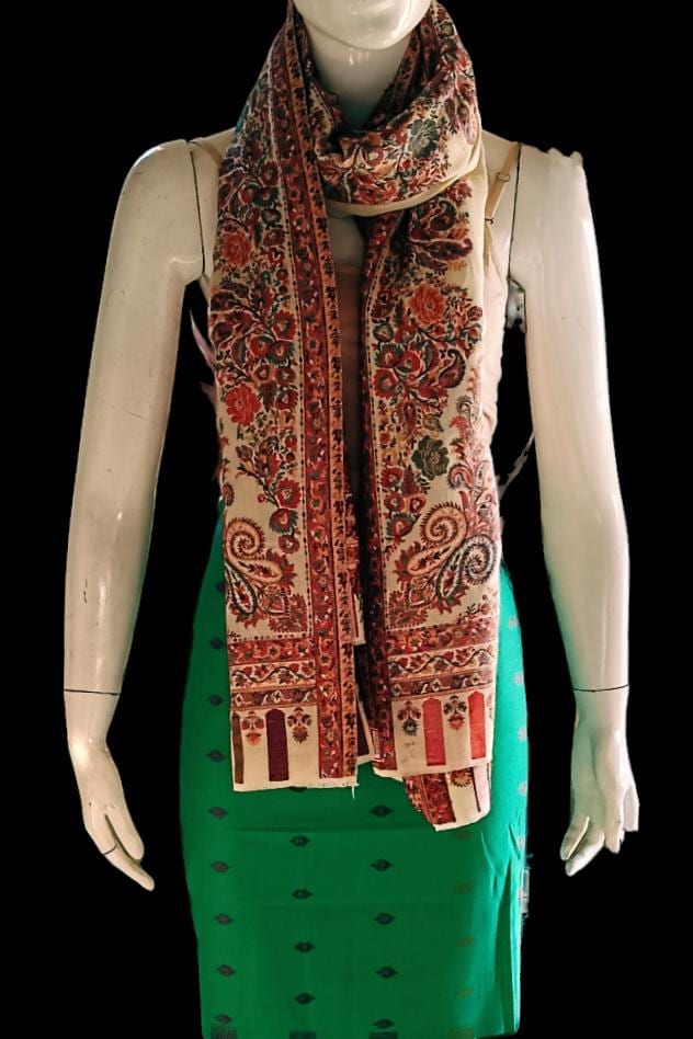 Off White With Multicolour Embroiderey Cashmere Pashmina Luxurious Hand Woven Shawl Pure Pashmina Lightweight Luxurious Shawl Soft Scarf