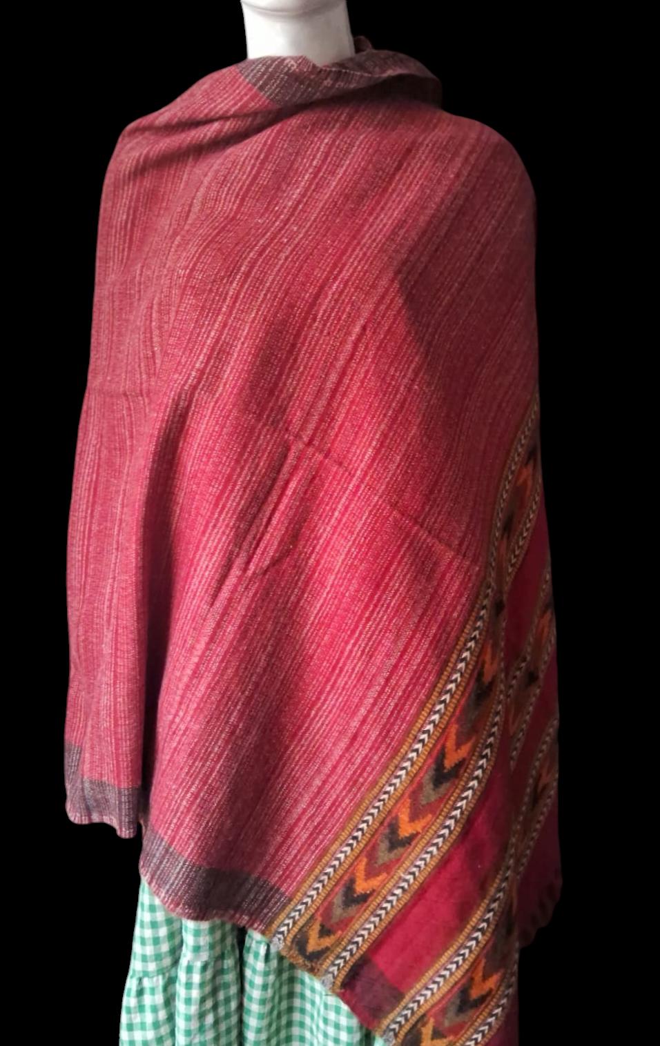 Red Woollen Shawl/Scarf/Neckwarmer Himachal Pradesh Special Kullu Special Soft Lightweight Warm Perfect for Winter Season Snowfall Special