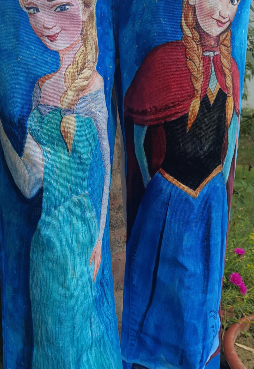 100% Pure White Denim Handpainted Fine Art Princesses Fairy tales Artistic Party wear Halloween Wear Birthday Wear Gift for them