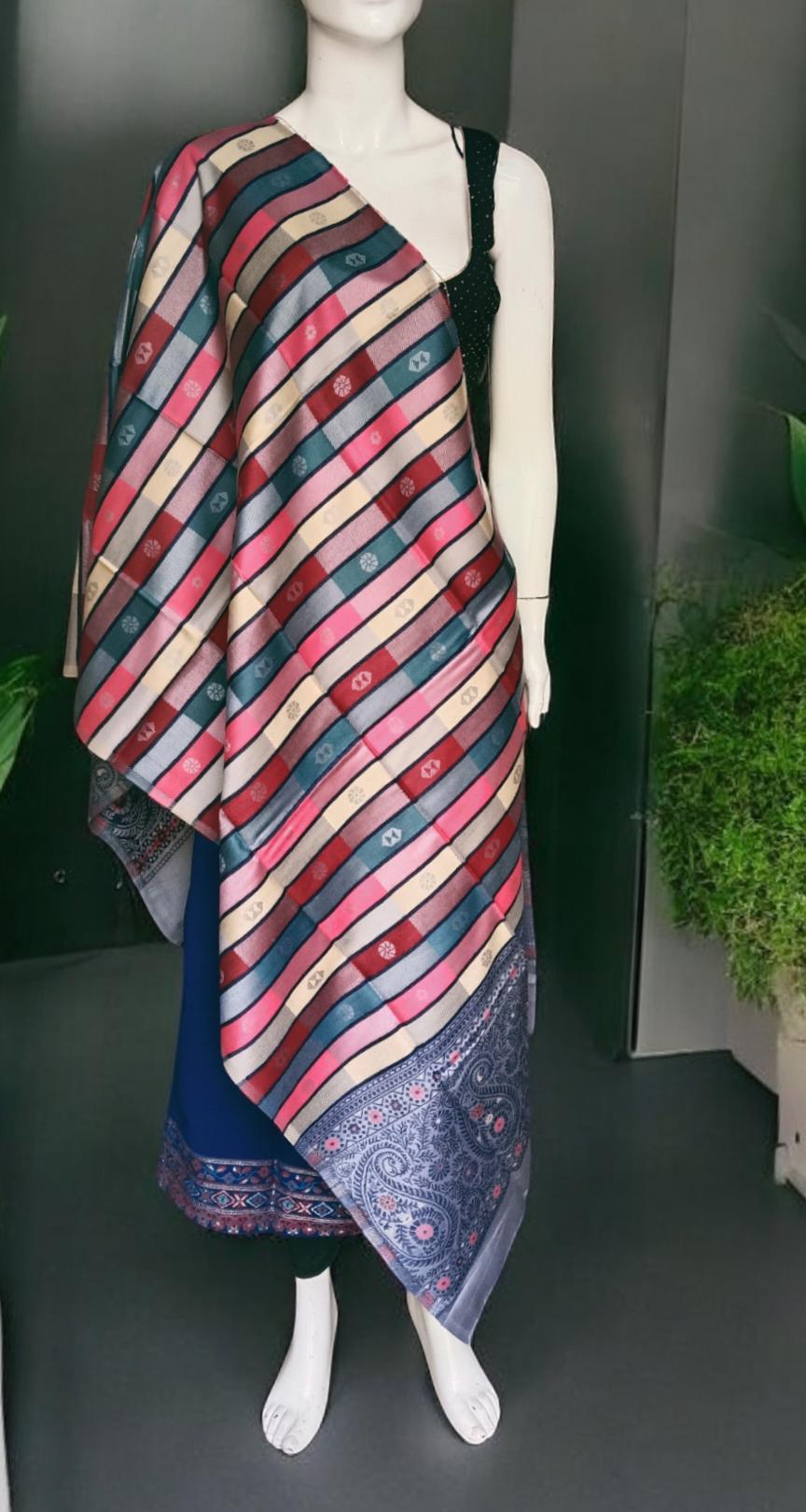 Gray Pink Cashmere Pashmina Shawl Hand woven shawl scarf Lightweight Embroidered Soft Touch Neck Warmer Travel Blanket Shoulder Warmer