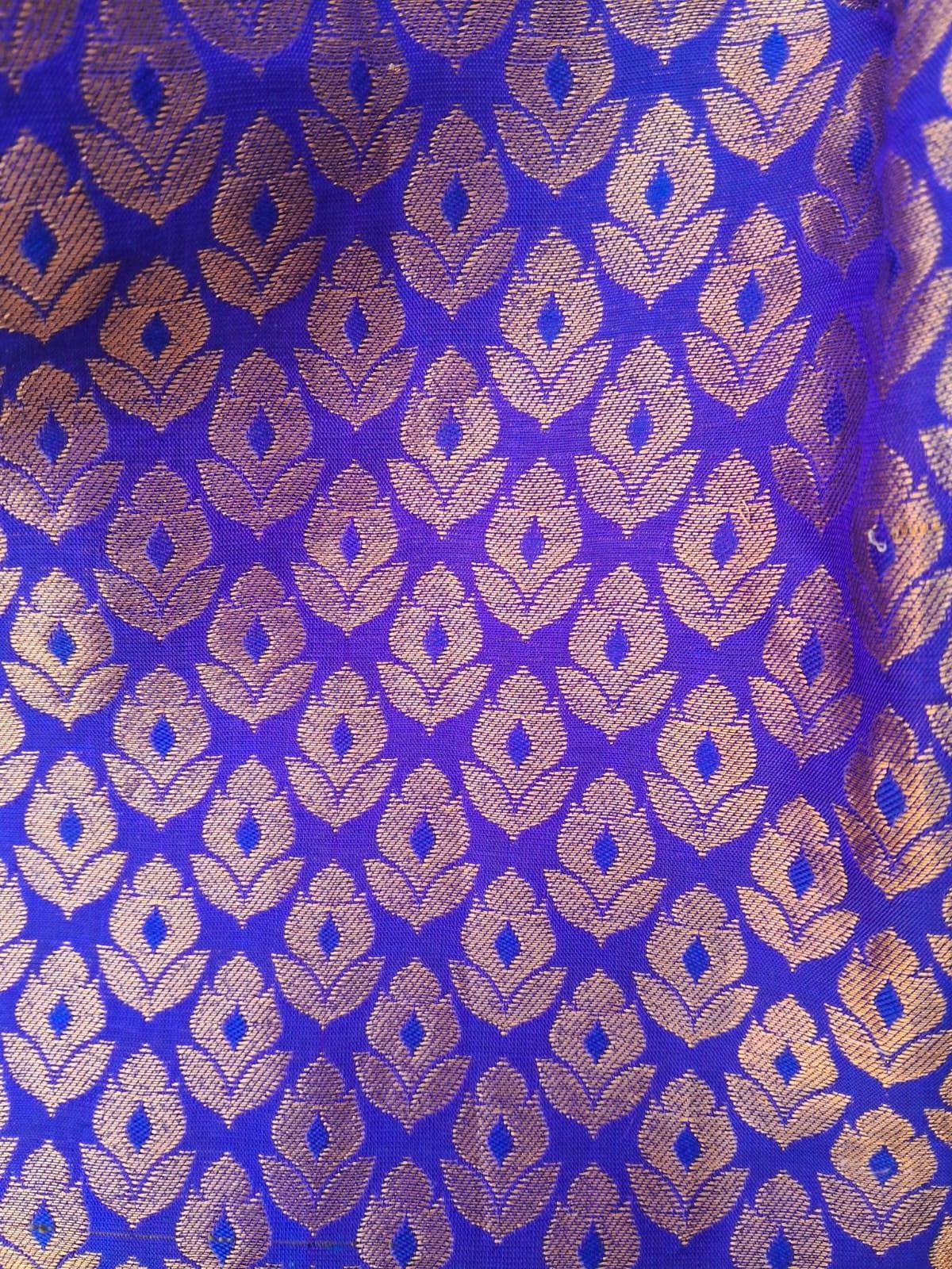 100% Pure Silk Blue Green Banarasi Saree Golden Brocade Pattern With Unstitched Blue Pure Silk Blouse Bollywood Saree Wedding Saree Pujawear