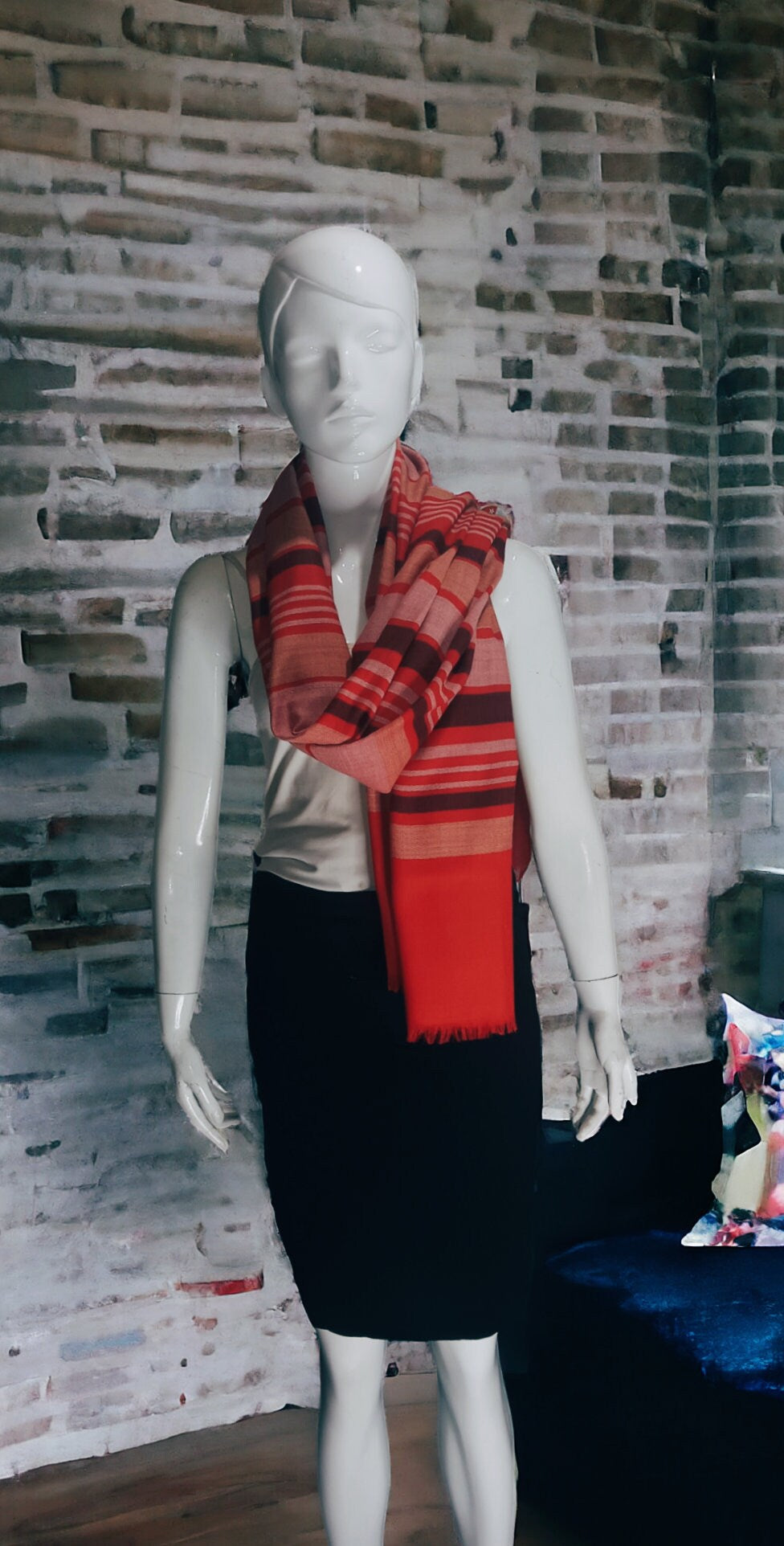 Red Stripe Pattern 100 % Cashmere Pashmina Luxurious Hand Woven Shawl/Scarf/Travel Blanket Vintage Winter Outfit Wedding Anniversary Party