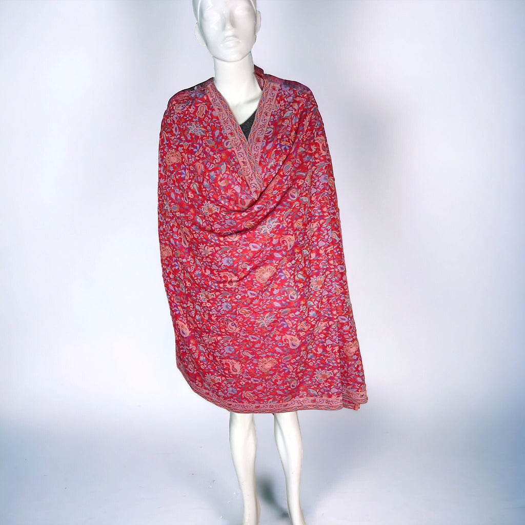 Red Pink 100% Cashmere Pashmina kani Weave Vintage Shawl/Scarf Neck Warmer Shoulder Warmer Travel Blanket Winter Luxurious Hand woven Shawl