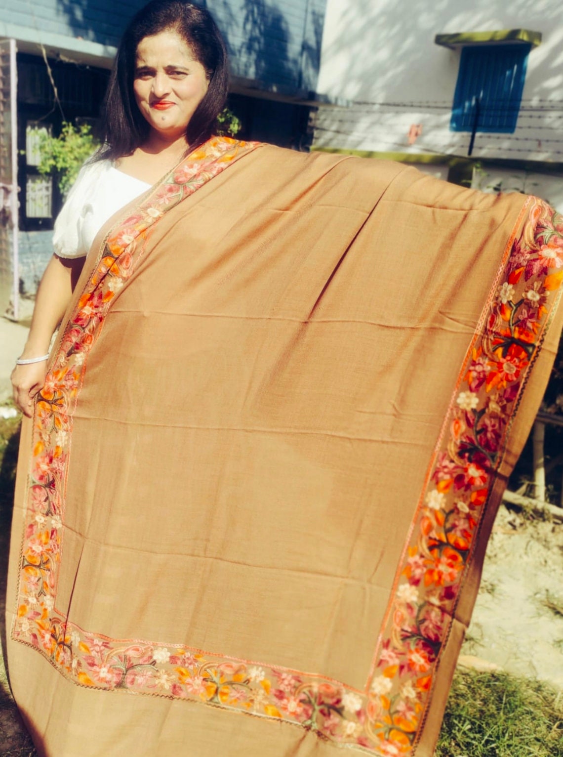 Beige Semi Pashmina Shawl Scarf Neck Warmer Shoulder Warmer Travel Blanket Lightweight Cashmere Shawl Winter Outfit Minimalist Design