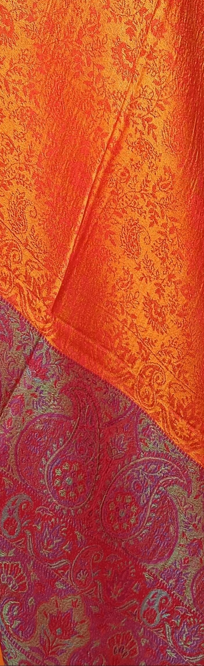 Orange Red Hand Embroidered Cashmere Pashmina Stoll/Shawl Winter Outfit Kashmiri Shawl Kashmiri Stole Soft Touch Lightweight Gift for her