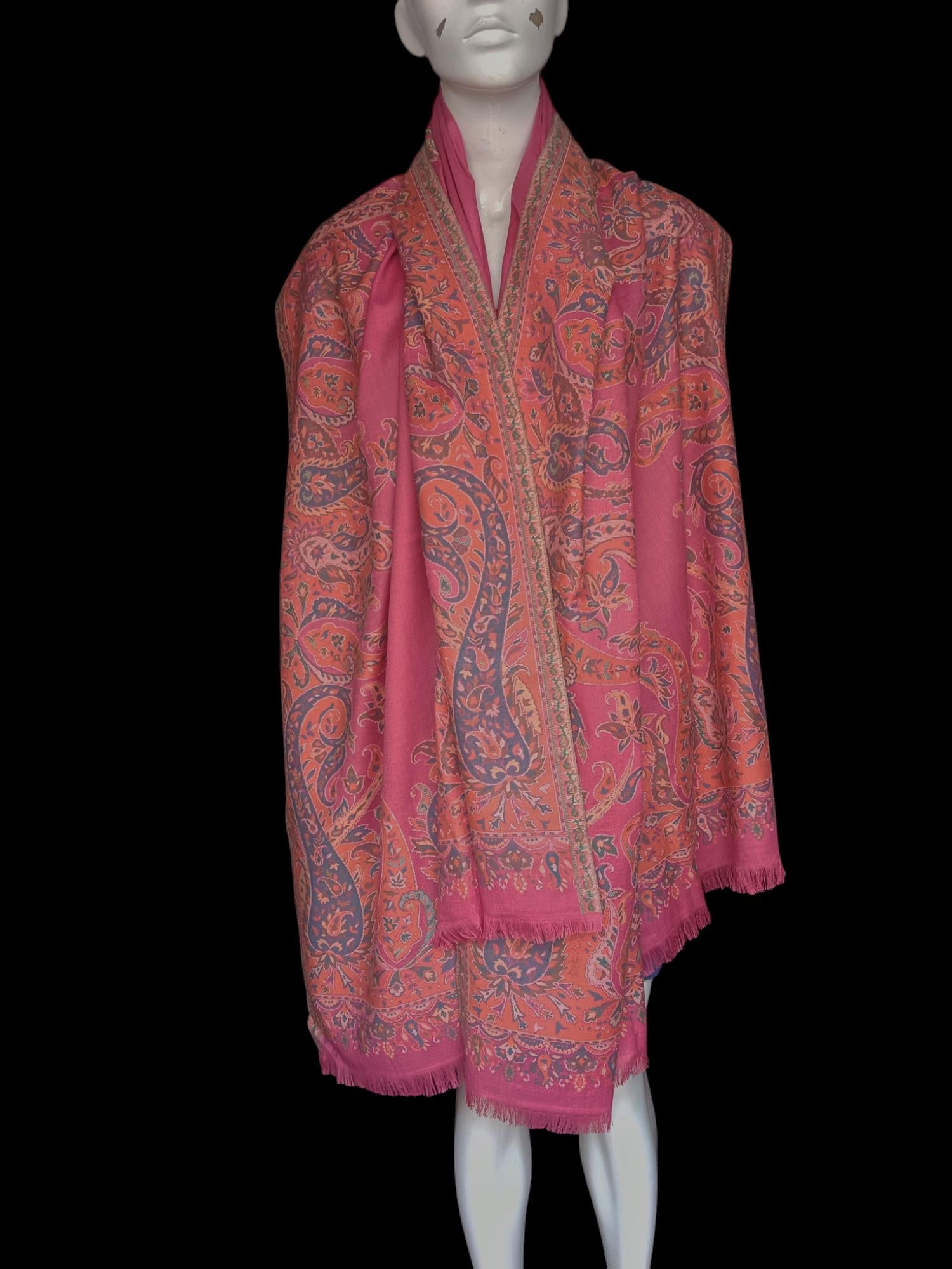 Coral/Baby Pink With Orange Embroiderey Cashmere Pashmina Luxurious Hand Woven Shawl Pure Pashmina Lightweight Luxurious Shawl Soft Scarf