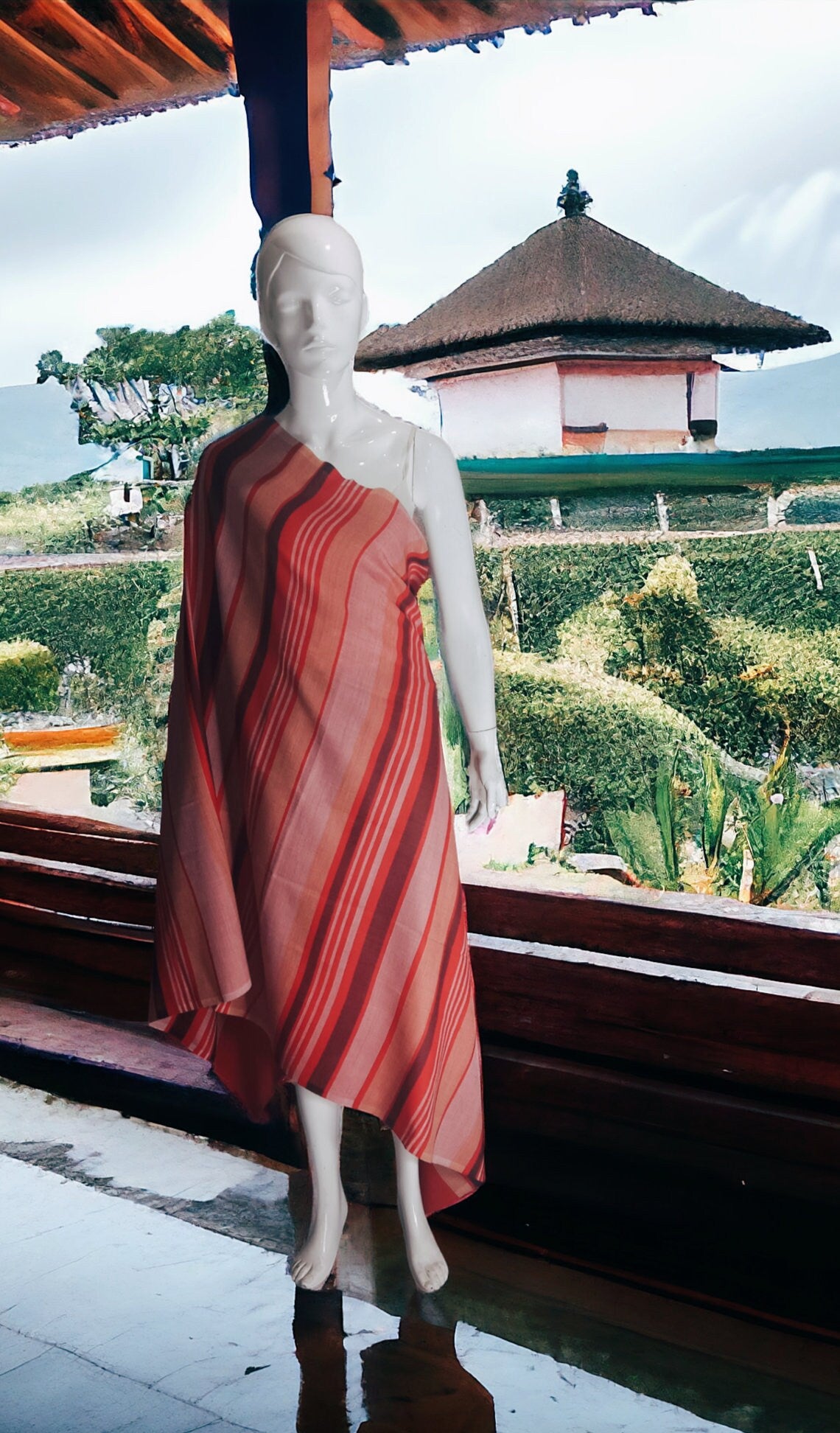 Red Stripe Pattern 100 % Cashmere Pashmina Luxurious Hand Woven Shawl/Scarf/Travel Blanket Vintage Winter Outfit Wedding Anniversary Party