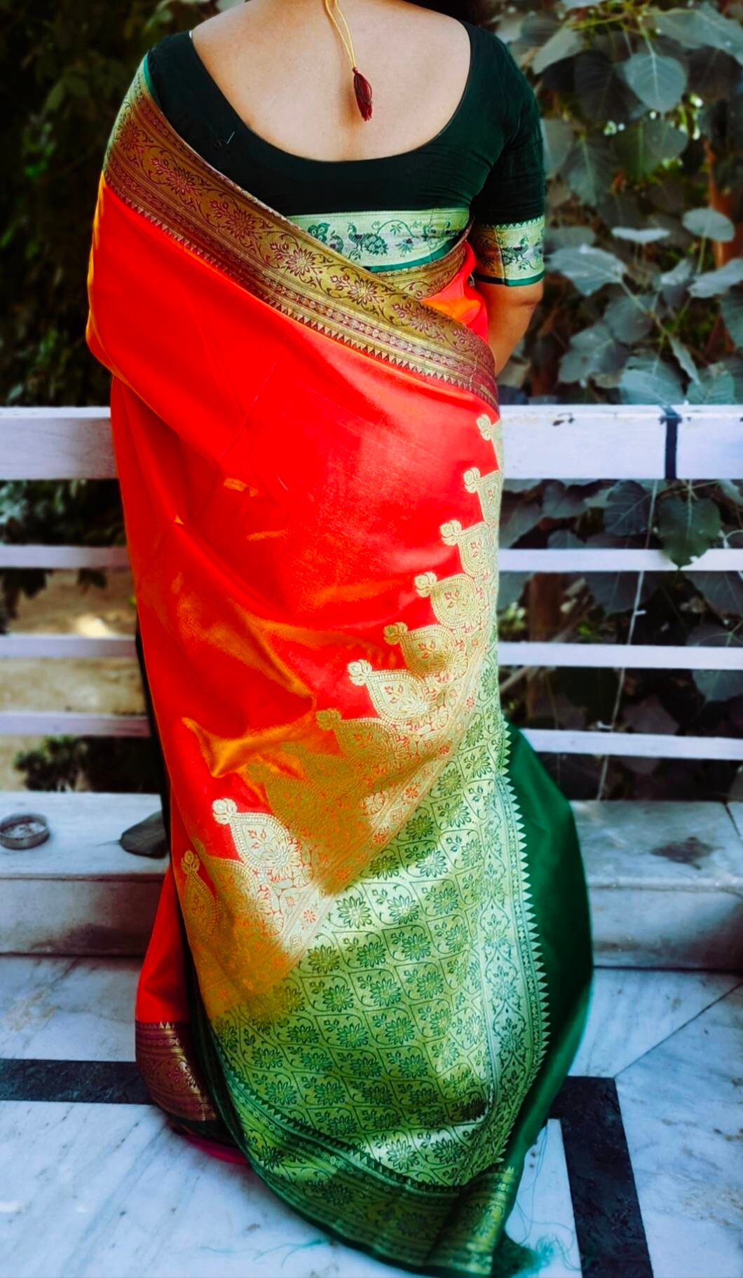 Orange Pink Green Silk Satin Saree Unstitched Green Blouse Zari Border Bollywood Banarasi Wedding Vintage Indian Ethnic Daily Wear Party