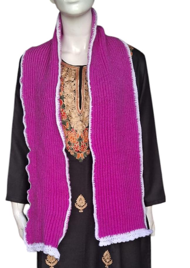 Violet White Hand knitted Woollen Neckwarmer Crochet Design Warm Comfortable to Wear Soft Touch Violet Scarf Vintage Pattern Gift for her