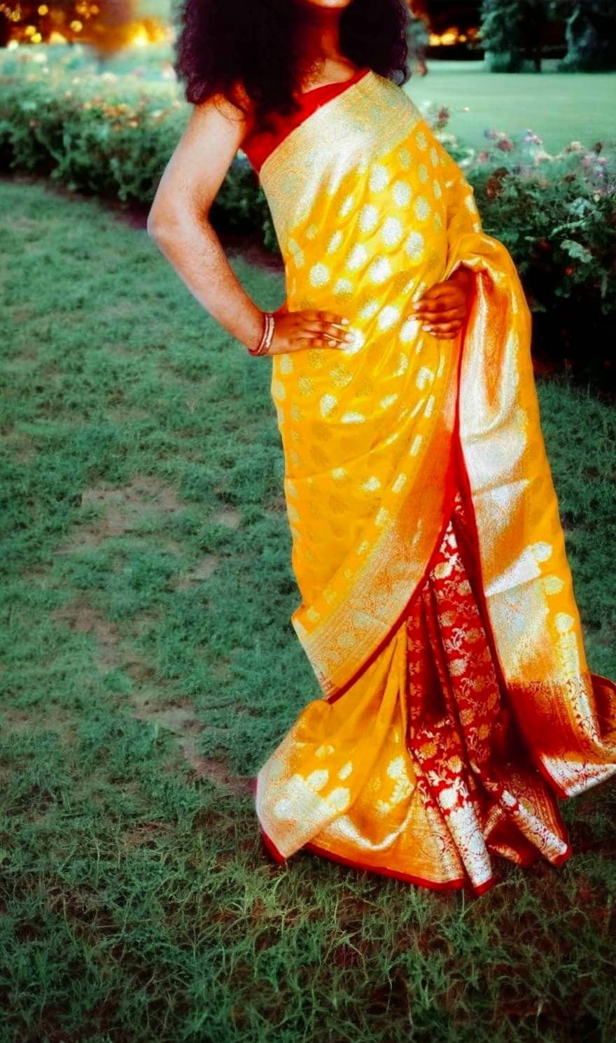 Orange Red Banarasi Silk Saree With Unstitched ( customised ) Silk Blouse Heavy Zari Work Perfect For Wedding Haldi Wear Gift for her