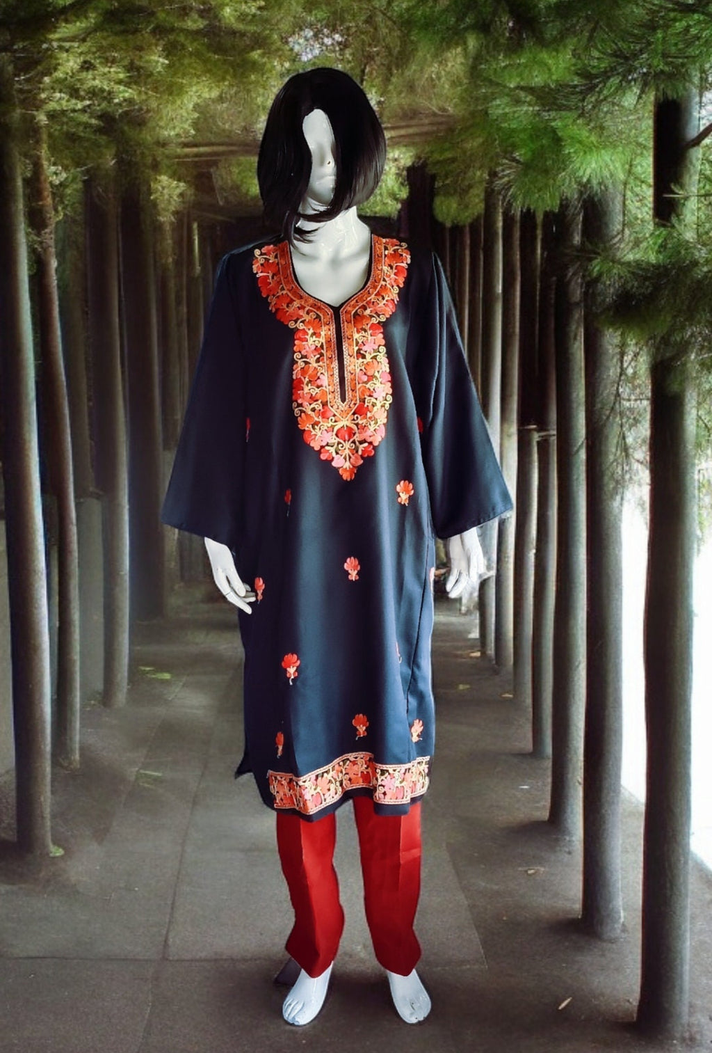 Pack of 3 Red Black Pure Pashmina Suit Shawl Pant Embroidered Kashmiri Free Size Woollen Outfit Stiched Suit Women Outfit Lightweight Shawl