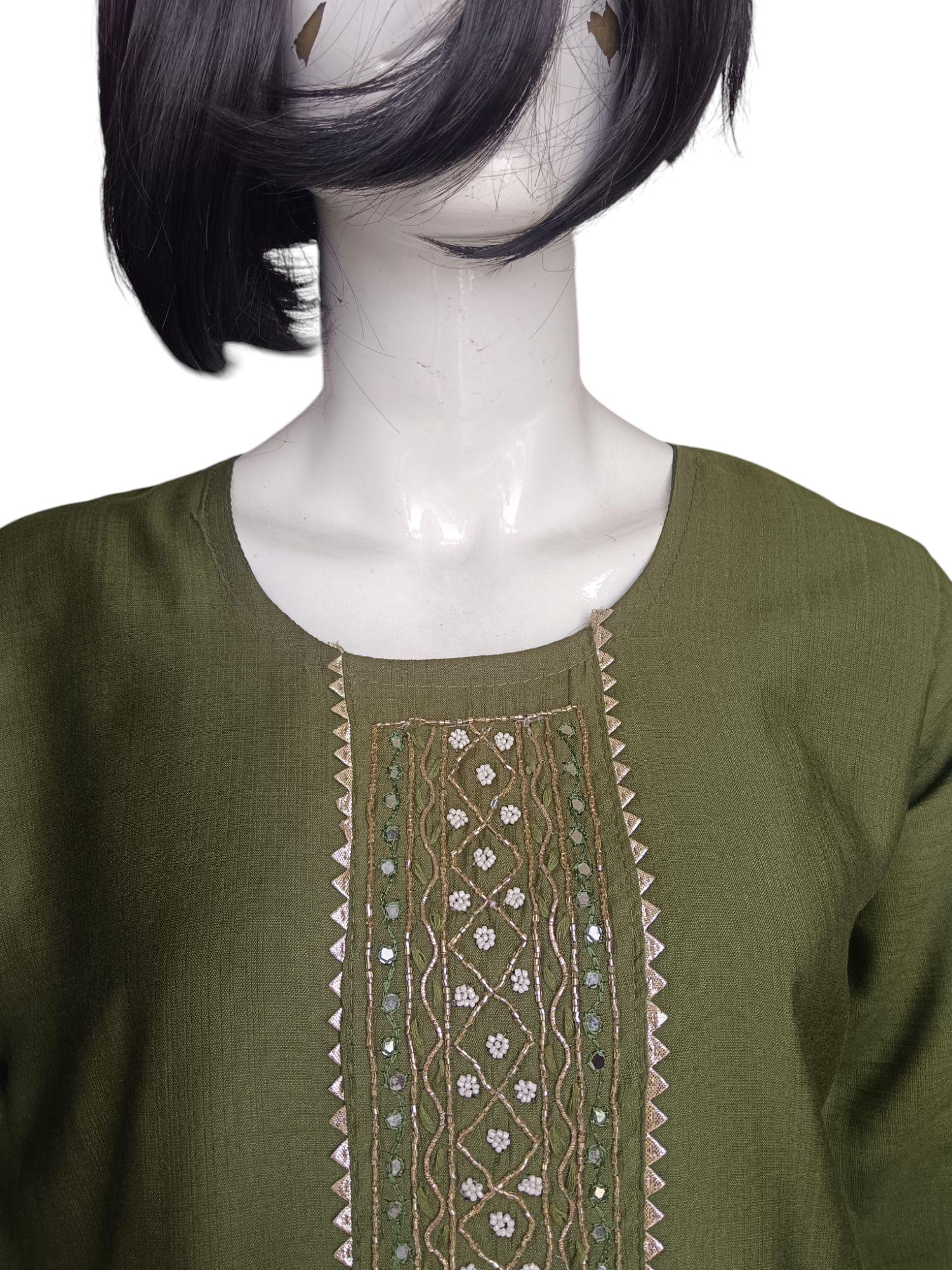 Set of 3  Olive Green Chanderi Silk Embroidered Kurta Pant With Fully Embroidered Duppata Sequins Work Indian Ethnic Wedding Wear Festive