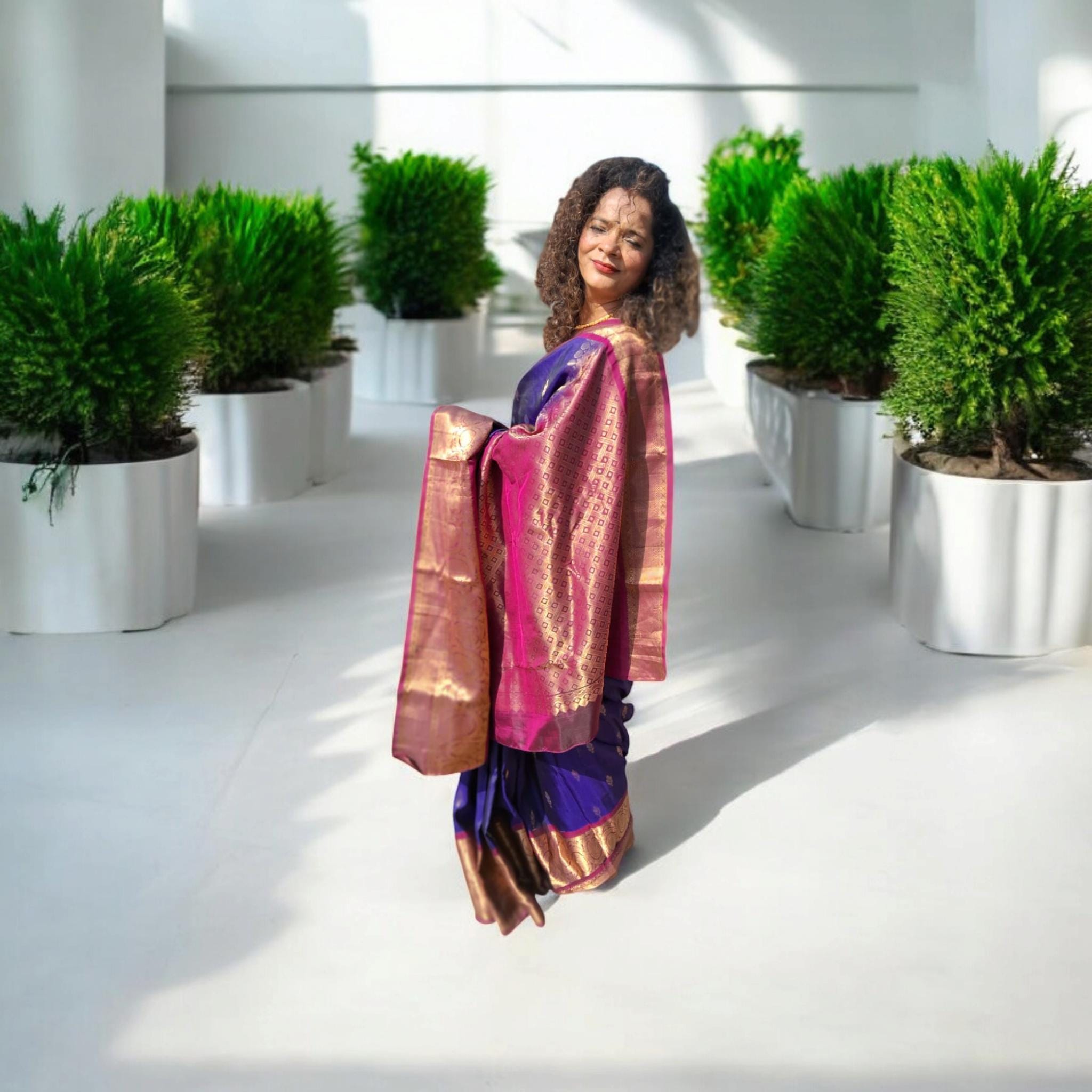 100% Pure Kanjeevaram Purple/Violet Blue Silk Saree With Stitched Readymade Blouse South Indian Saree Wedding Saree Gift for her Kanjeevaram