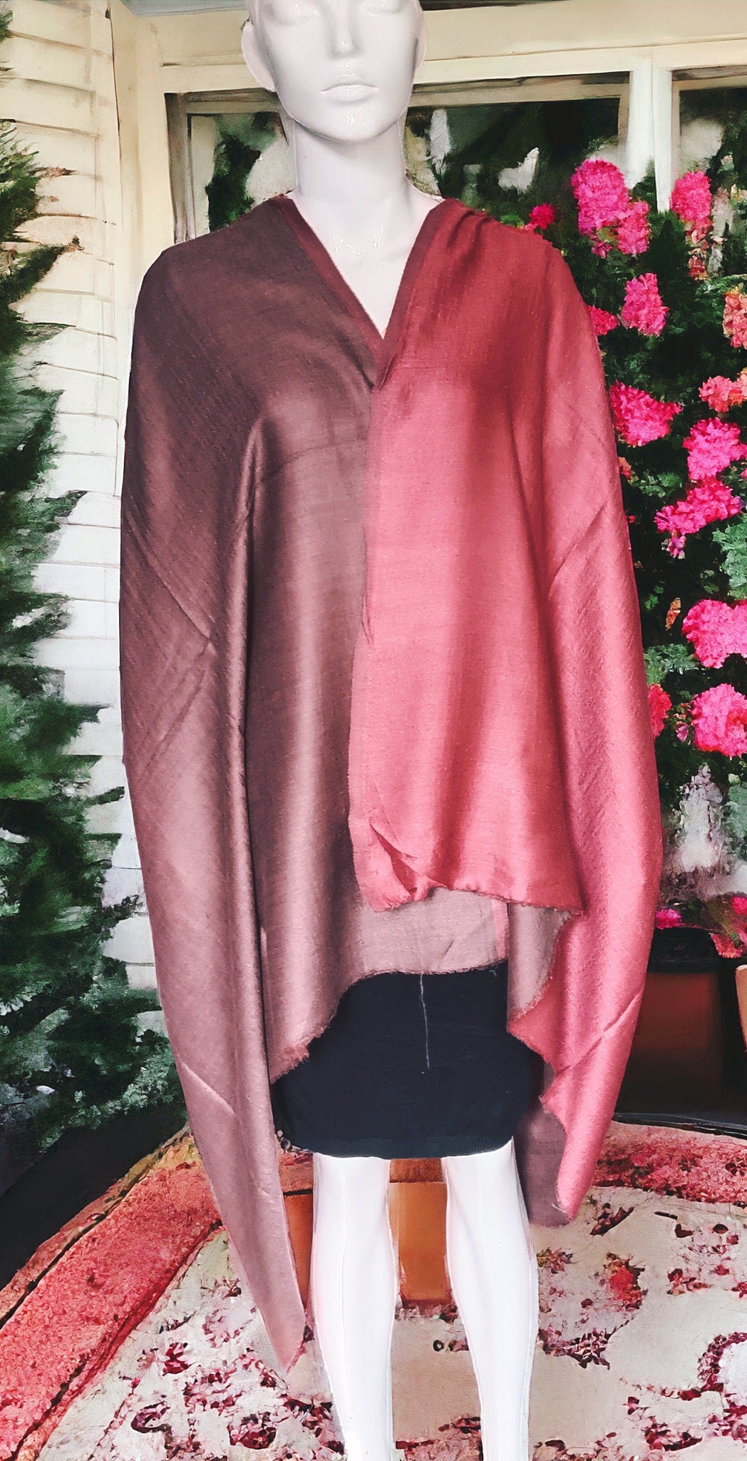 Pure Cashmere Pashmina Luxurious Pink brown Reversible Hand woven shawl 100% Cashmere /Pashmina Lightweight Luxurious Shawl neck warmer