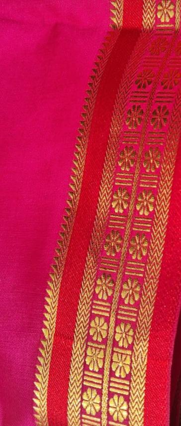Pink Silk Red Green Golden Zari Border Dhoti Towel Set For Men 3.5 metres length of dhoti 2 meters length of towel South Indian Tamil