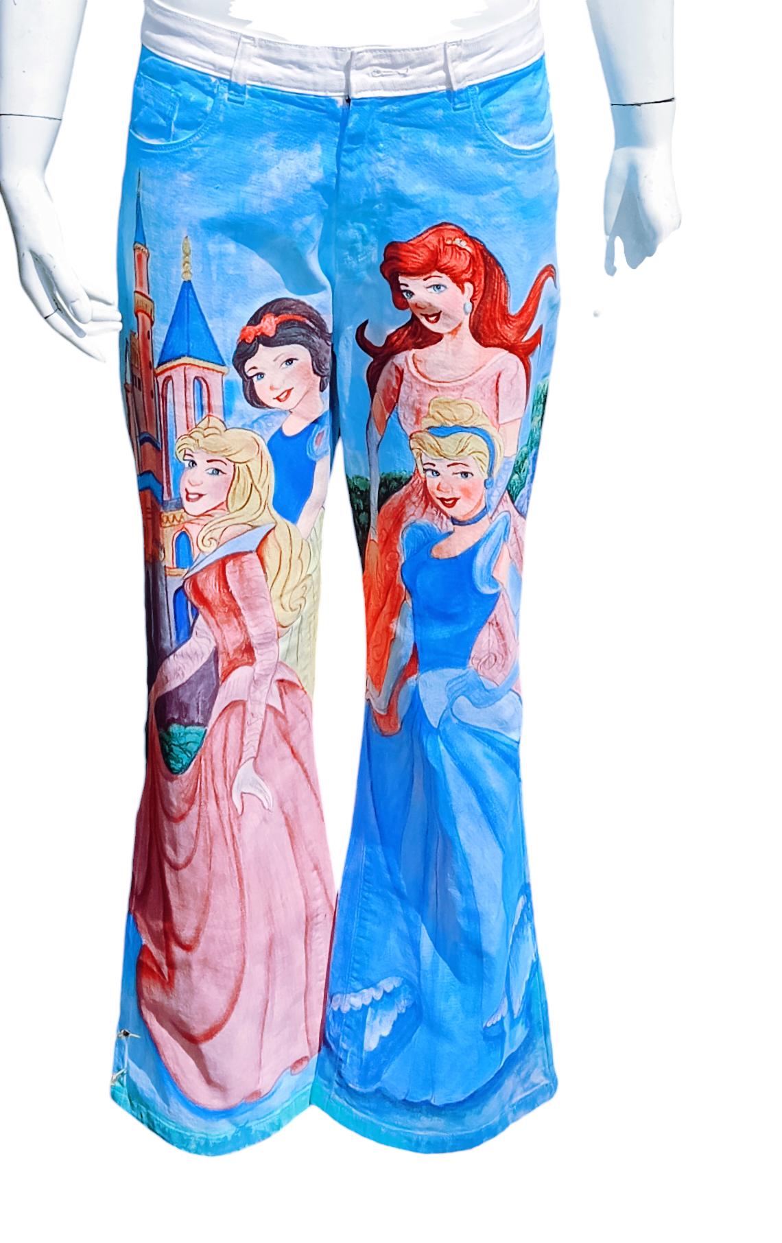 100% Pure White Denim Handpainted Fine Art Princesses Fairy Tales Artistic Party Wear Halloween Wear Birthday Wear Gift For Them