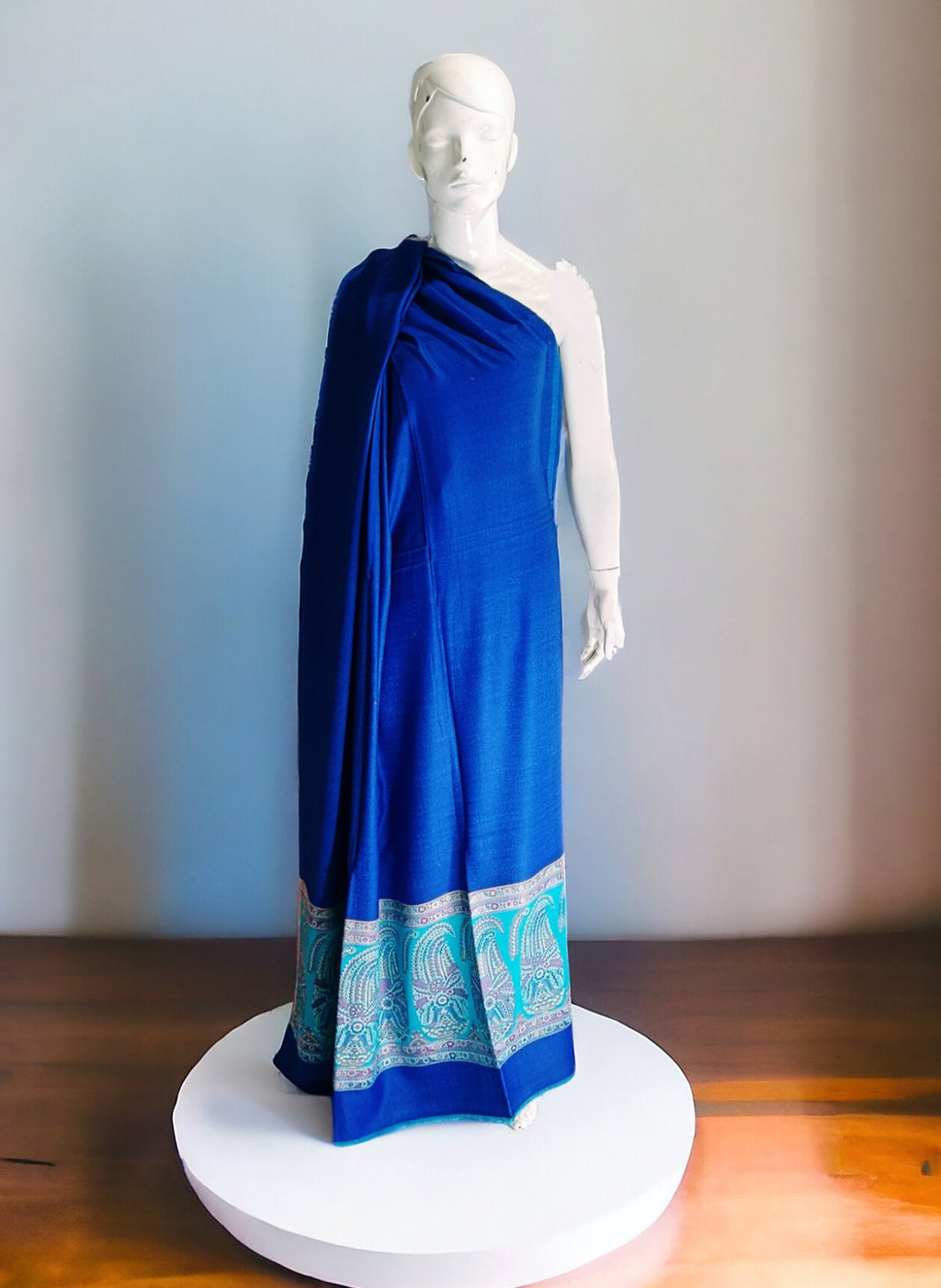 Blue Embroidered 100 % Cashmere Pashmina Handwoven Shawl Scarf Luxurious Soft Touch Vintage Winter Outfit Lightweight Designer Neck Warmer