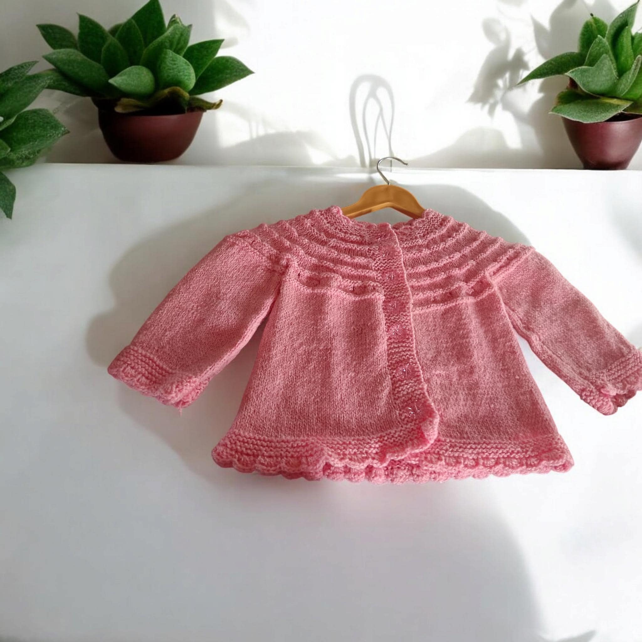 Set of 4 Baby Pink Casual Handmade Woollen Buttoned Sweater, Cap/Beanies, Shoes and Mittens Winter Outfit Comfortable Sweater Soft Sweater