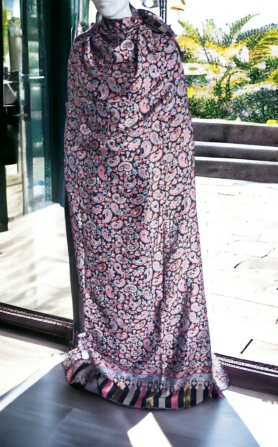 Black sliver Embroidered 100% Cashmere Pashmina Luxurious Hand woven shawl scarf travel blanket Soft Touch Lightweight shoulder Warmer