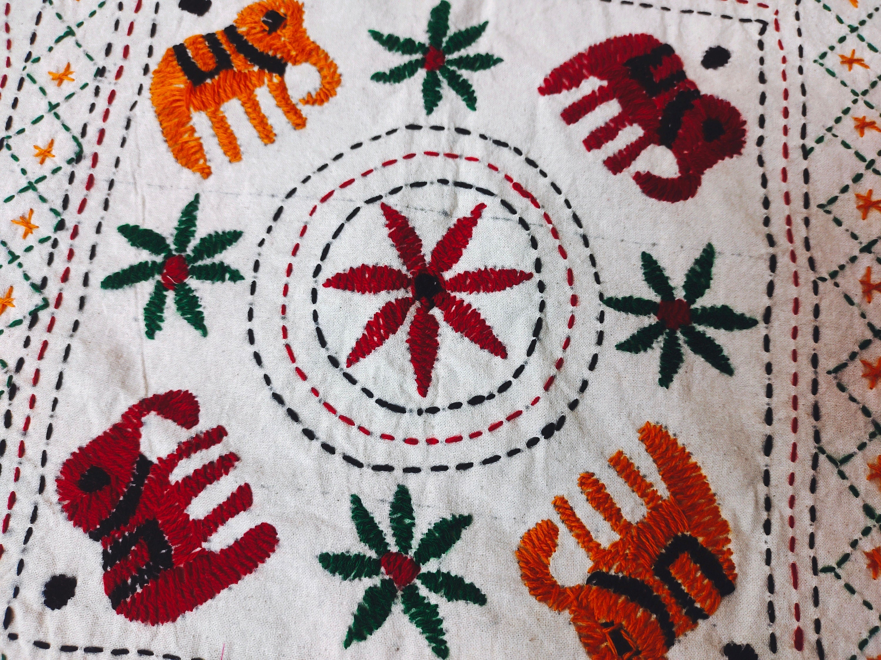 Cotton Beige Thread Work Embroidered Handmade Queen Size Bedsheet With Two Matching Pillow Covers Pack Of 1 Indian Style Bedsheet Bohemian