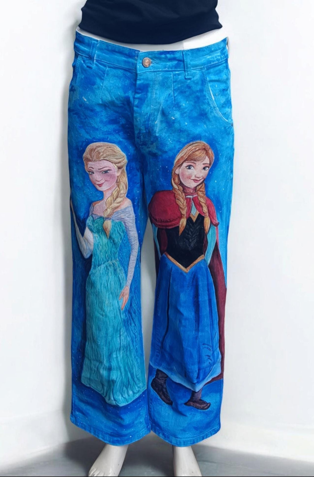 100% Pure White Denim Handpainted Fine Art Princesses Fairy tales Artistic Party wear Halloween Wear Birthday Wear Gift for them