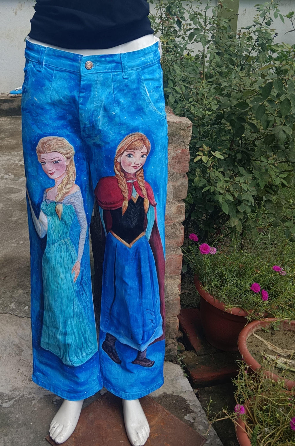 100% Pure White Denim Handpainted Fine Art Princesses Fairy tales Artistic Party wear Halloween Wear Birthday Wear Gift for them