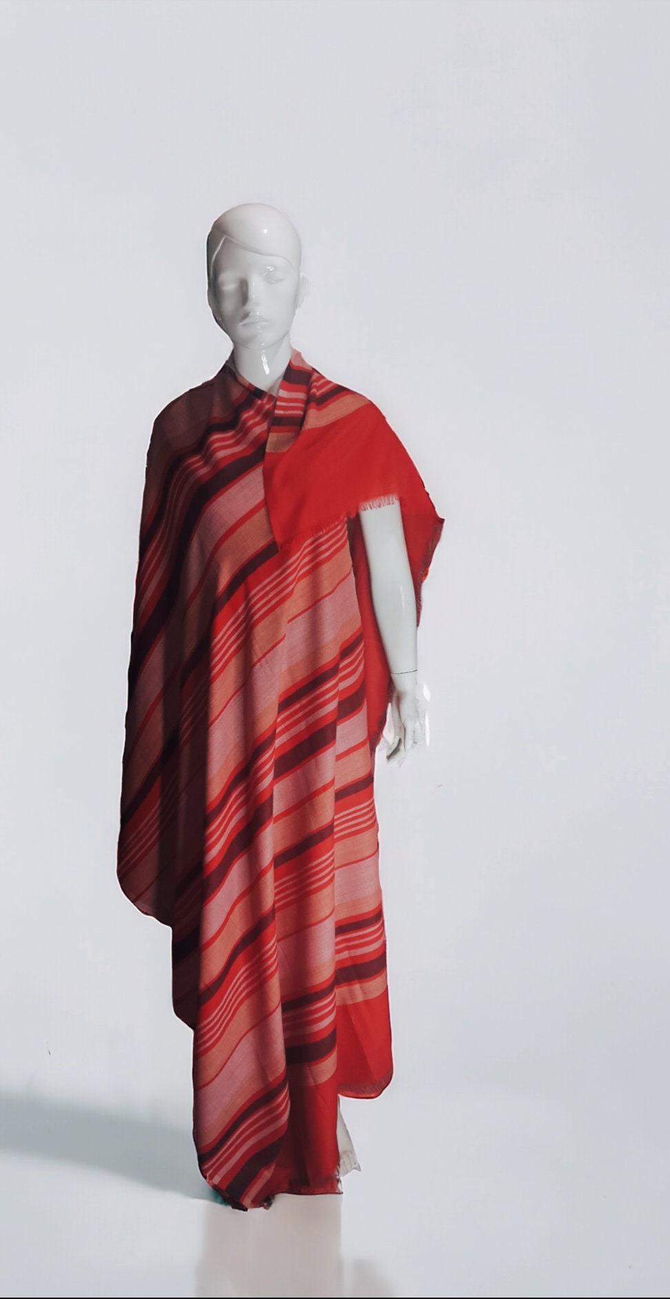 Red Stripe Pattern 100 % Cashmere Pashmina Luxurious Hand Woven Shawl/Scarf/Travel Blanket Vintage Winter Outfit Wedding Anniversary Party