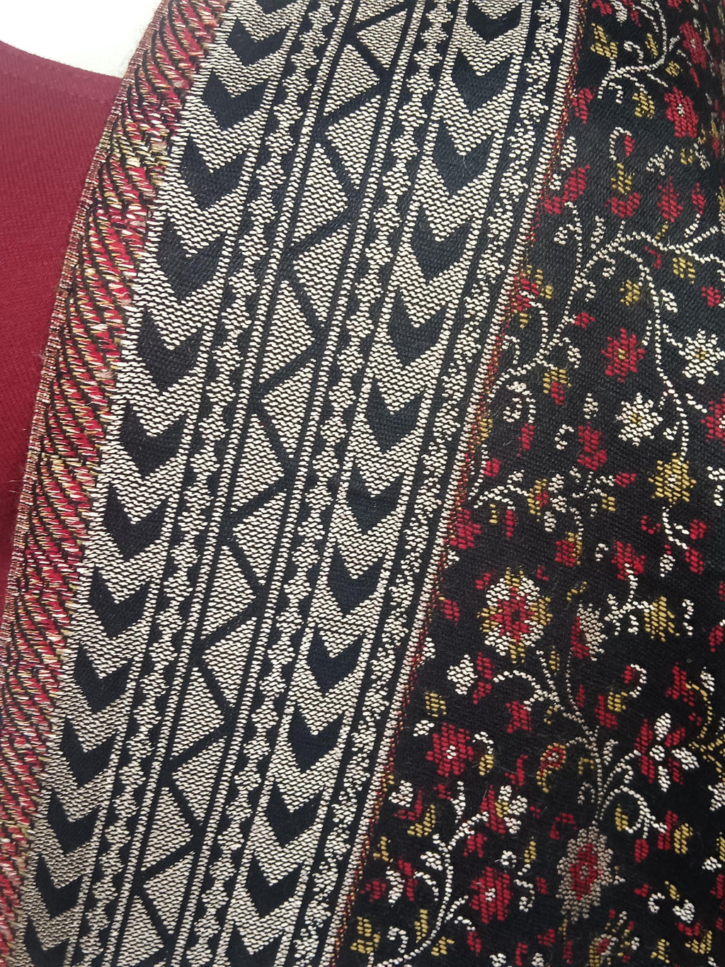 Black Cashmere Wool Colourful Floral Embroidered Silver Zardozi Bordered Stole/Shawl Kashmiri Outfit Comfortable to Wear Lightweight Warm