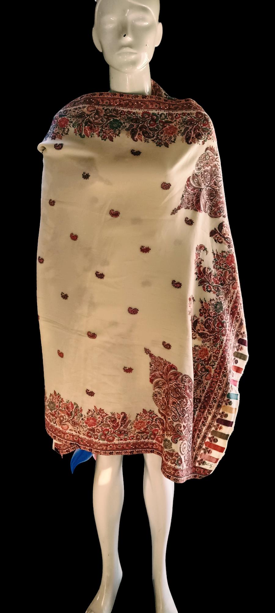 Off White With Multicolour Embroiderey Cashmere Pashmina Luxurious Hand Woven Shawl Pure Pashmina Lightweight Luxurious Shawl Soft Scarf