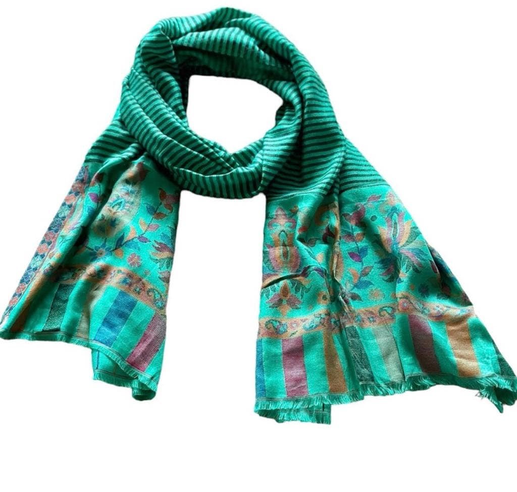 Sea Green Black Embroidered Cashmere Shawl Scarf Soft Touch Lightweight neck warmer shoulder Warmer Winter Outfit Minimalist Shawl Luxurious