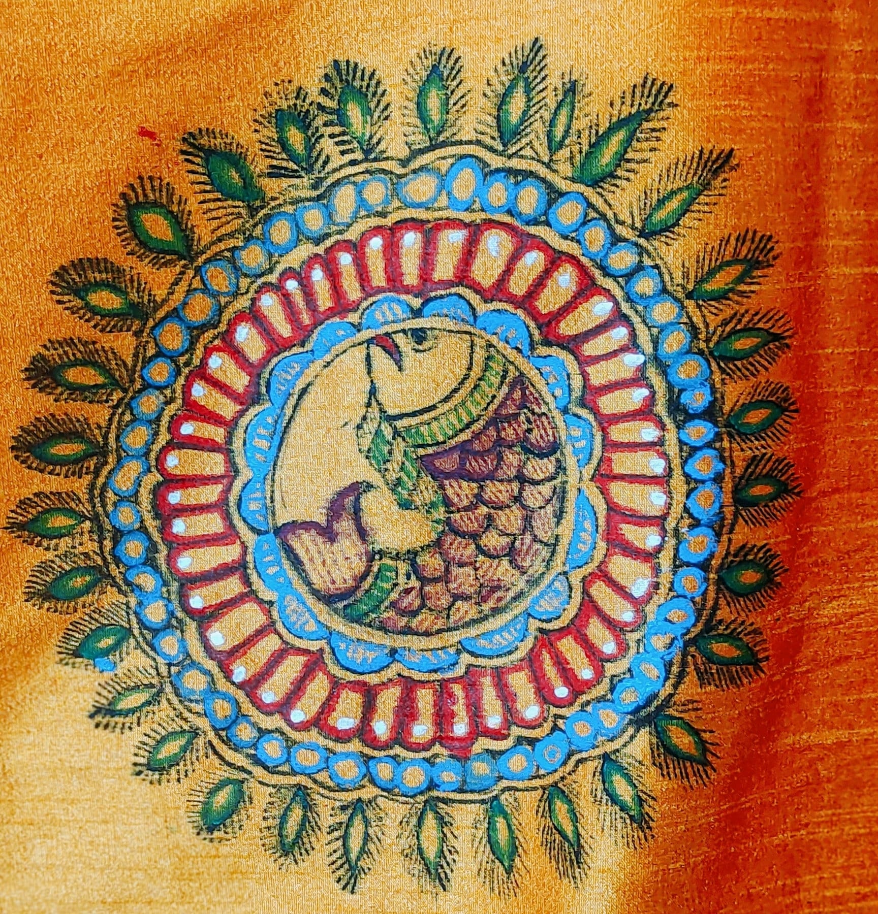 Orange Silk Handmade Madhubani Painted Traditional Dhoti Kurta For Men Bohemian Look Stitched Elastic Dhoti Stitched Kurta Wedding Wear