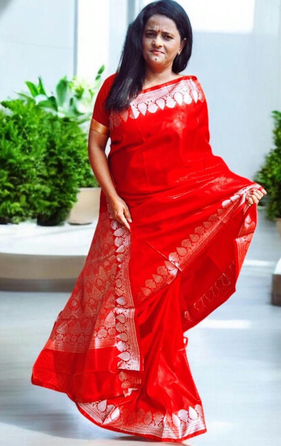 Red Satin Banarasi Saree With Unstitched Red Satin Blouse Silver Zari Work Banarasi Saree Red Saree Bollywood Gift For Her Indian Saree