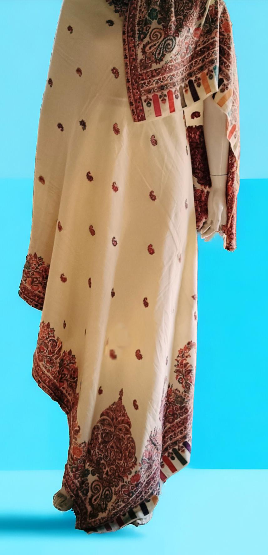 Off White With Multicolour Embroiderey Cashmere Pashmina Luxurious Hand Woven Shawl Pure Pashmina Lightweight Luxurious Shawl Soft Scarf