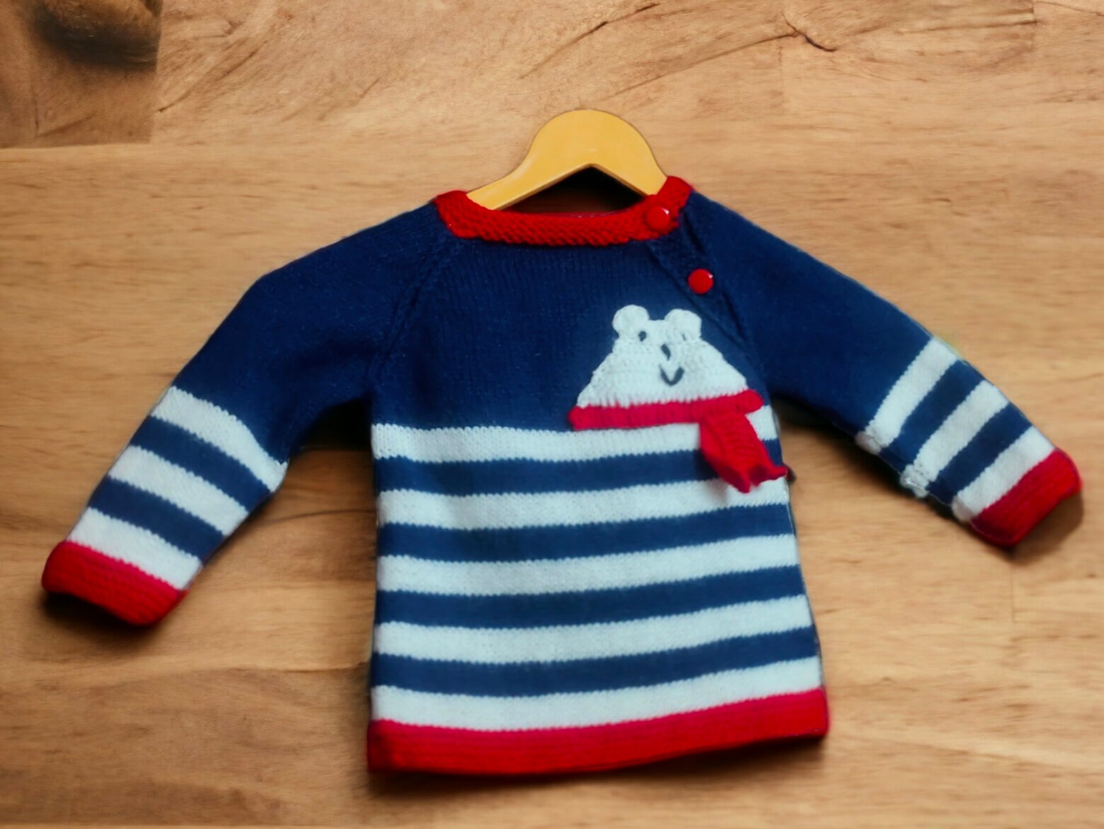 100% Wool Handmade Blue Red White Sweater Beanie / Cap Socks For Boys And Girls Winter Outfit Comfortable Sweater Soft Wool Purely Handmade