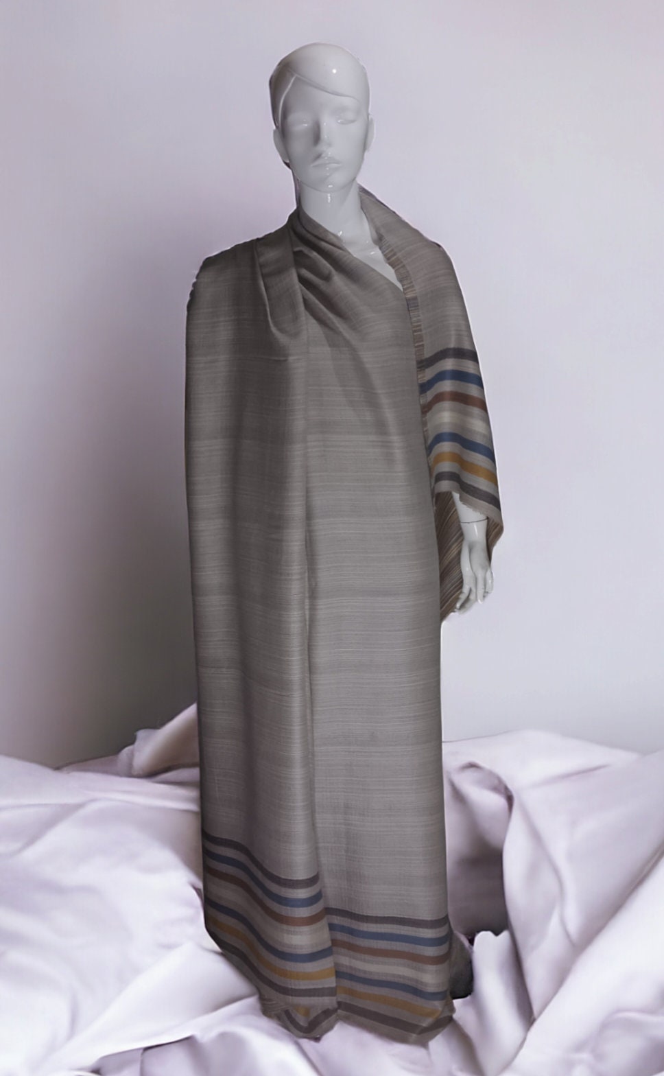 Brown Grey 100 % Cashmere Pashmina Luxurious Reversible Hand woven unisex Shawl Scarf Travel Blanket Vintage Winter Outfit Lightweight Soft