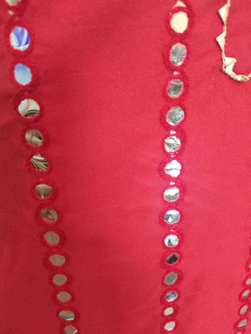 Red Cotton Rayon Mirror work Salwar Kameez Sharara Suit lace work Chiffon Dupatta Bollywood Festival Durga Puja Ethnic Pakistani  Bohemian