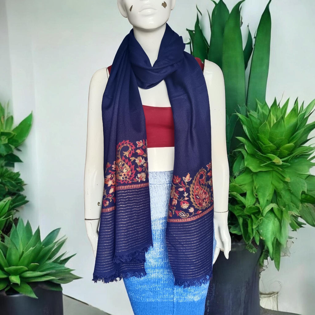 Blue Red Hand Embroidered Cashmere Pashmina Stoll/Shawl Winter Outfit Kashmiri Shawl Kashmiri Stole Soft Touch Lightweight Gift for her