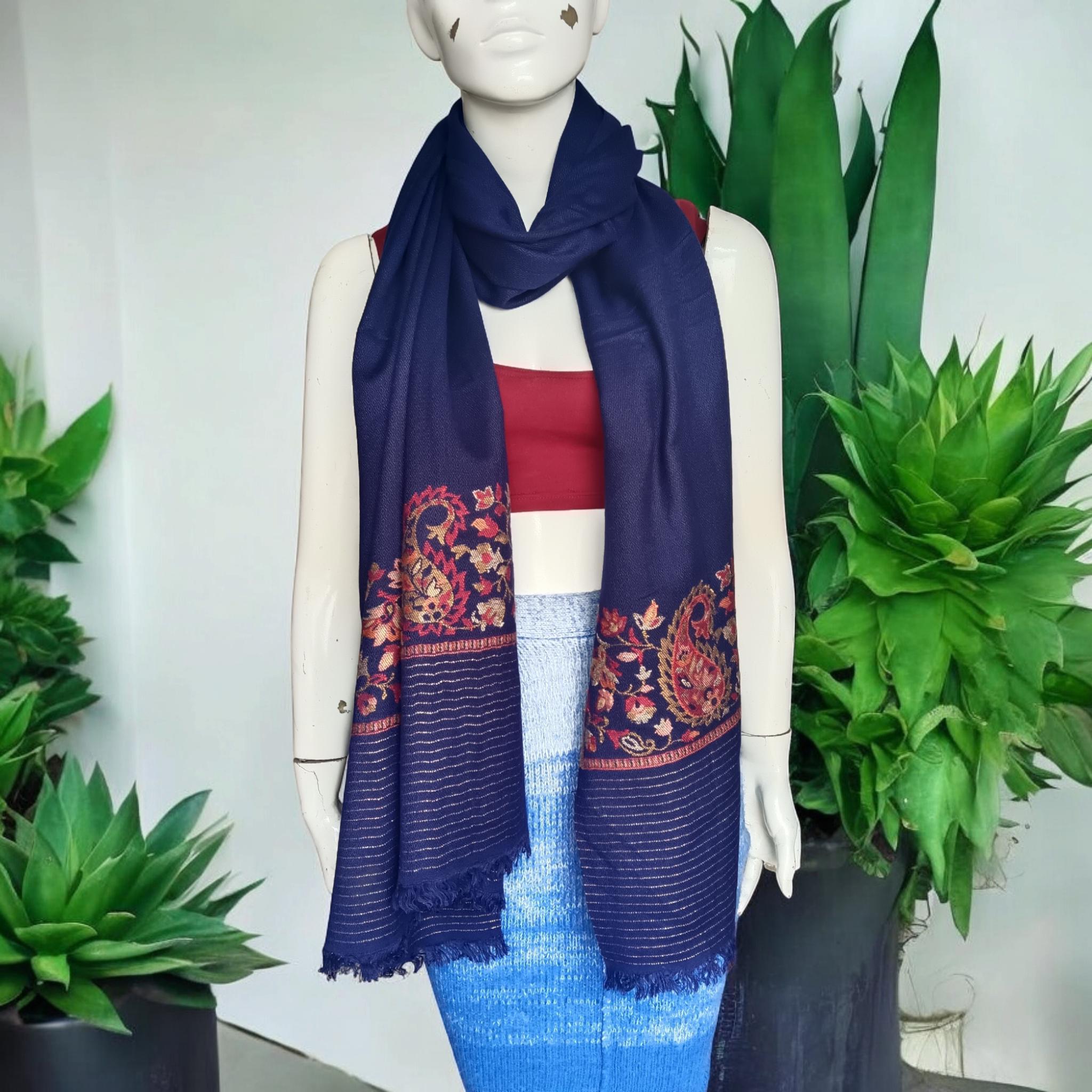 Blue Red Hand Embroidered Cashmere Pashmina Stoll/Shawl Winter Outfit Kashmiri Shawl Kashmiri Stole Soft Touch Lightweight Gift for her