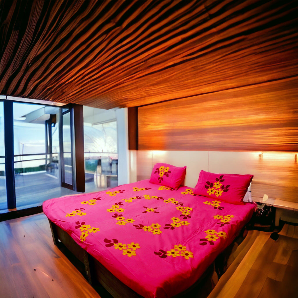 Cotton Pink Applique Handmade Queen Size Bedsheet With Two Maching Pillow Covers Pack of 1 Indian Style Bedsheet Nature Aesthetic Victorian