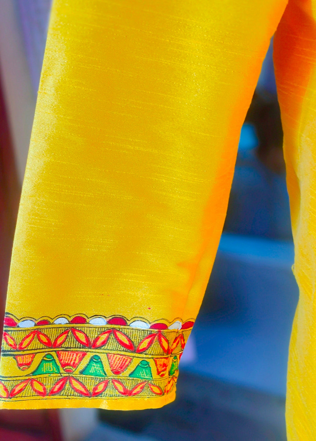 Yellow Silk Handmade Madhubani Mithila Painted Traditional Dhoti Kurta For Men Bohemian Look Stitched Elastic Dhoti Stitched Kurta Wedding